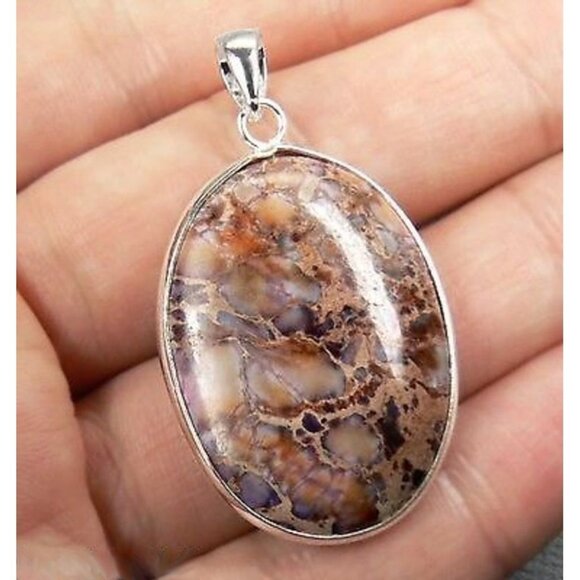 JASPER Oval Sterling SILVER Pendant size 1.75" - Picture 3 of 3